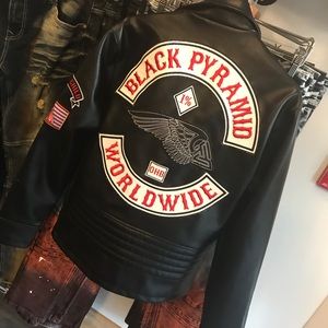 Black Pyramid Leather Biker Jacket 